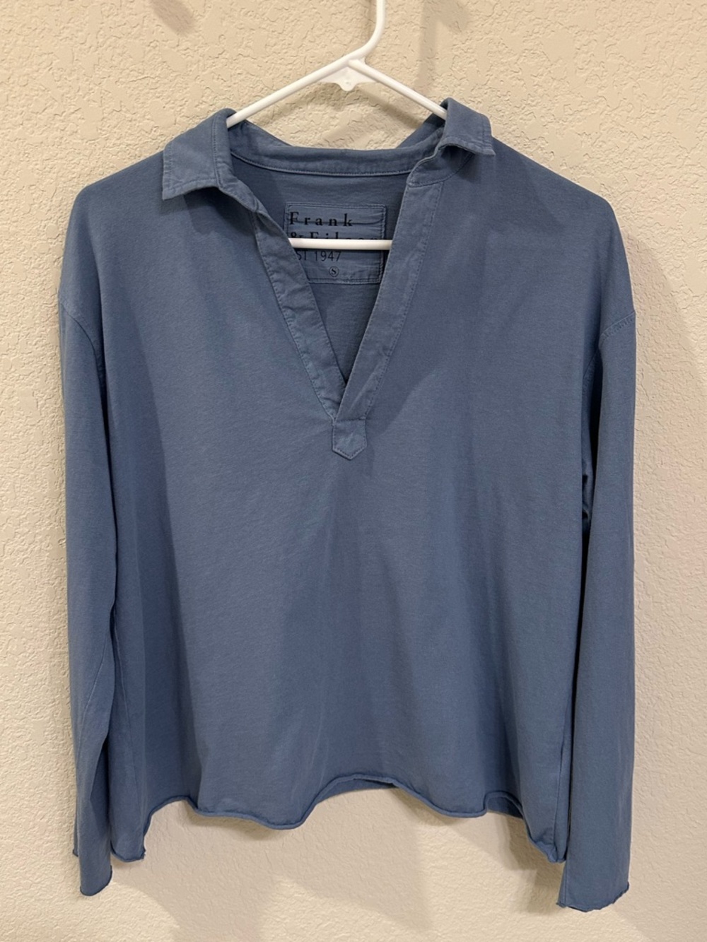 Frank & Eileen Patrick Popover Henley Collared Shirt Heritage Jersey Slate Blue - Picture 2 of 16